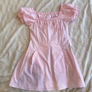 S Selkie pink ruffle mini dress with pockets